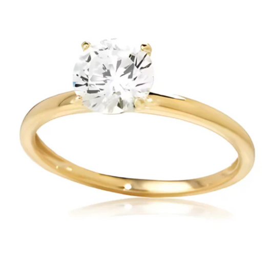 Gold Cubic Zirconia Solitaire Ring with Comfort Fit