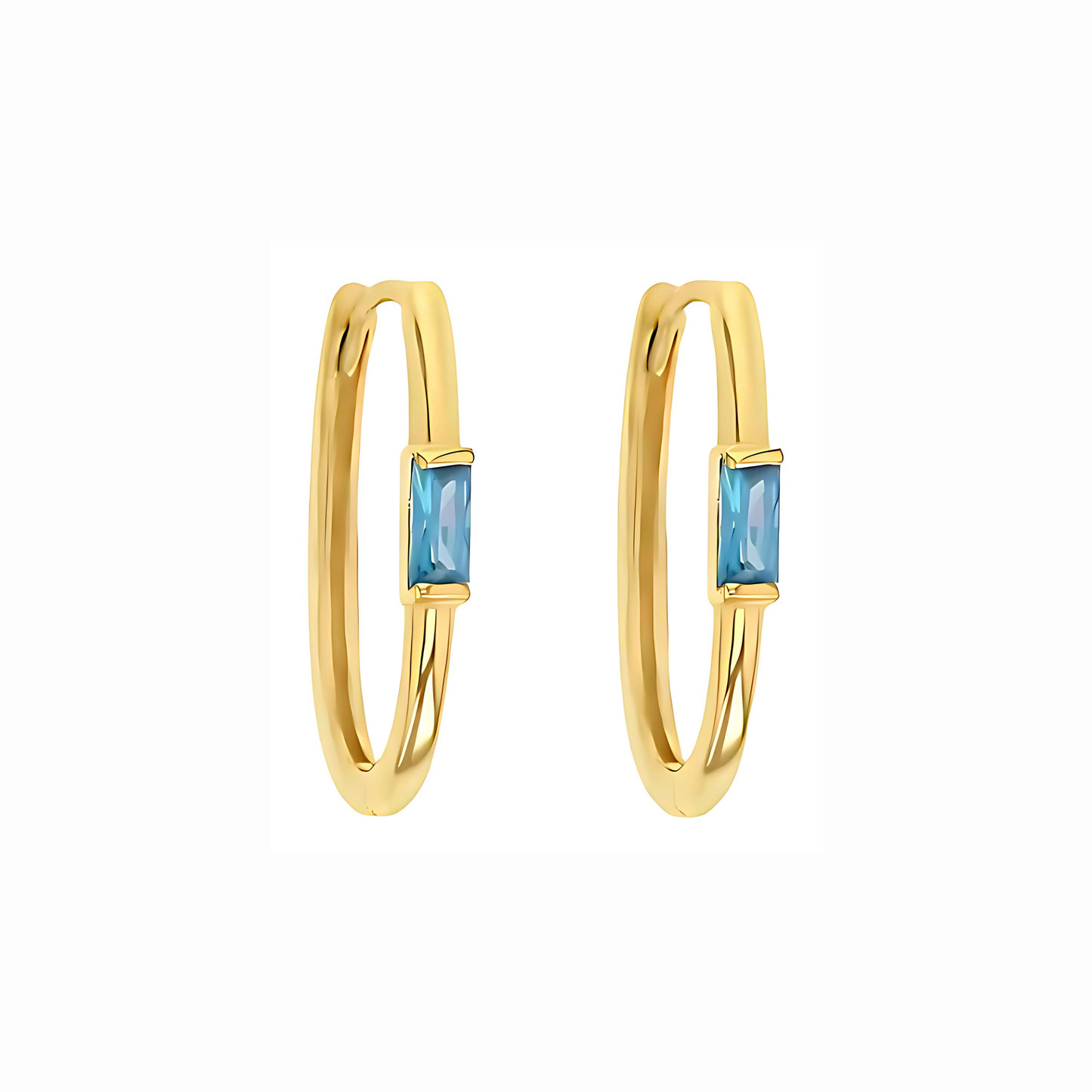 9 Carat Yellow Gold Natural Aquamarine Huggie Earrings