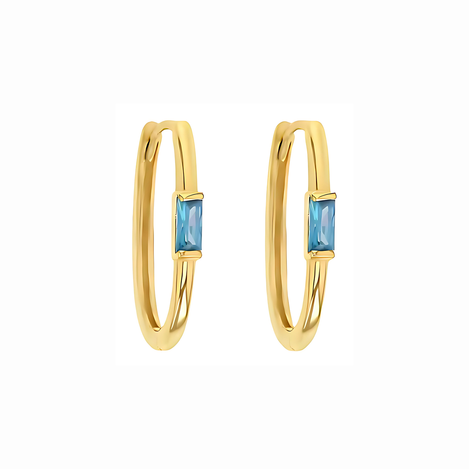 9 Carat Yellow Gold Natural Aquamarine Huggie Earrings