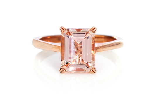 Natural Morganite Emerald Cut Ring in 9 Carat Rose Gold (9 x 7 mm) | Made to Order | Handcrafted Custom Jewelry