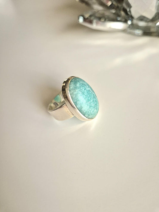 Natural Amazonite Ring Set in Sterling Silver - RubyJade 