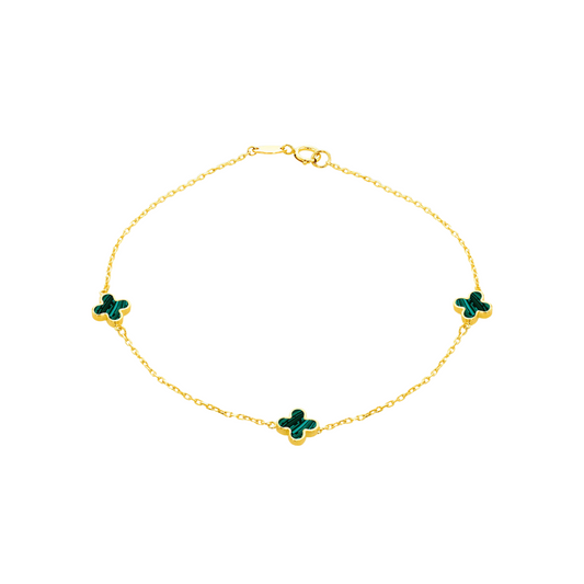 9ct Yellow Gold Clover Petals Bracelet with Mother of Pearl or Malachite