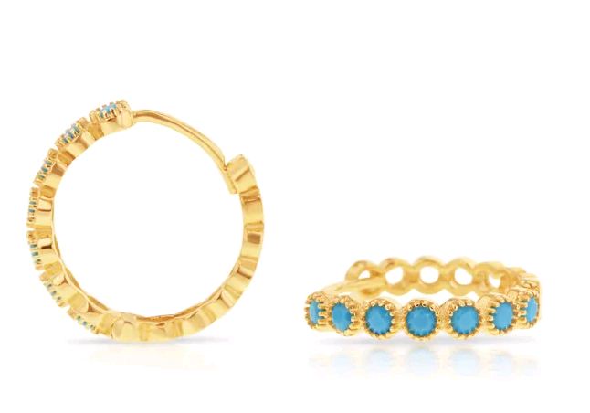 9ct Yellow Gold Turquoise Set Huggie Earrings: Timeless Elegance