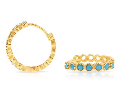 9ct Yellow Gold Turquoise Set Huggie Earrings: Timeless Elegance