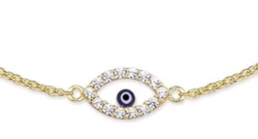 9 Carat Yellow Gold Evil Eye Bracelet with Cubic Zirconia (19cm)