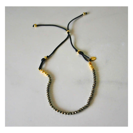 Adjustable Natural Pyrite Bracelet with Yellow Gold Beads