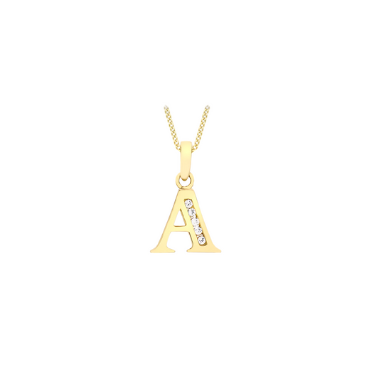 9ct Yellow Gold CZ Initial Pendant