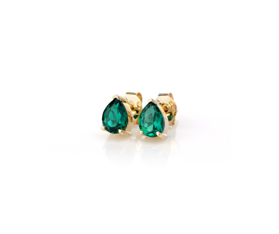 9 Carat Yellow Gold Created Emerald Pear Cut Earrings - RubyJade 