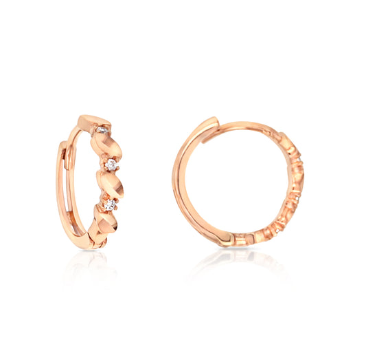 9ct Gold Huggie Earrings with Leaf Shapes and Cubic Zirconia Accents