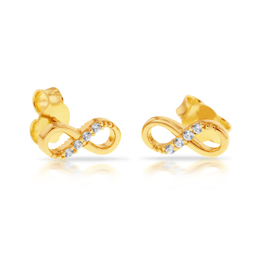 9ct Yellow Gold CZ Infinity Stud Earrings - Timeless Sophistication