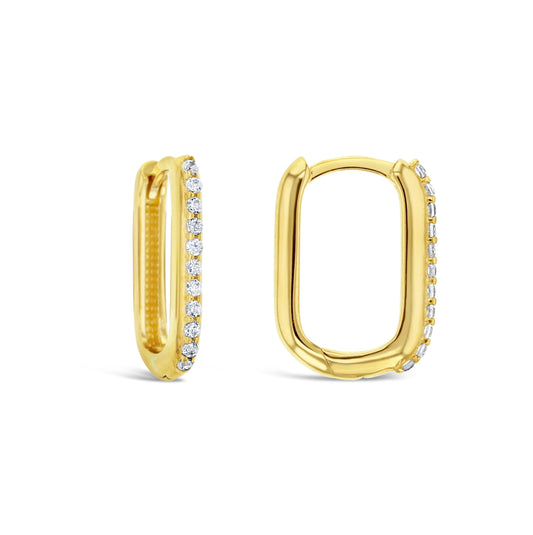 方晶锆石回形针耳环，镶嵌 9 克拉黄金