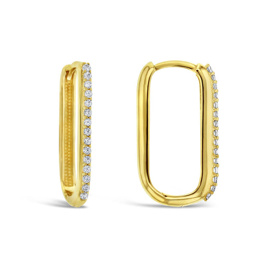 9 Carat Gold Cubic Zirconia Paper Clip Huggie Earrings (20mm x 11.5mm) - Available in Yellow, Rose, or White Gold