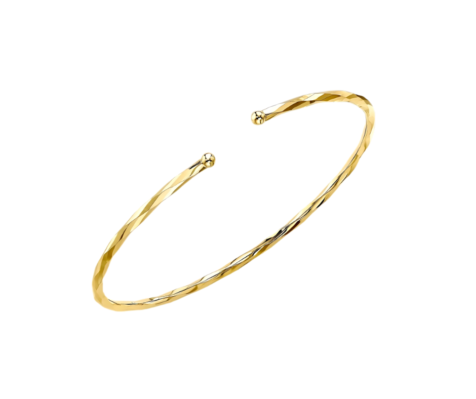 Gold 2mm Faceted Flexible Cuff Bangle