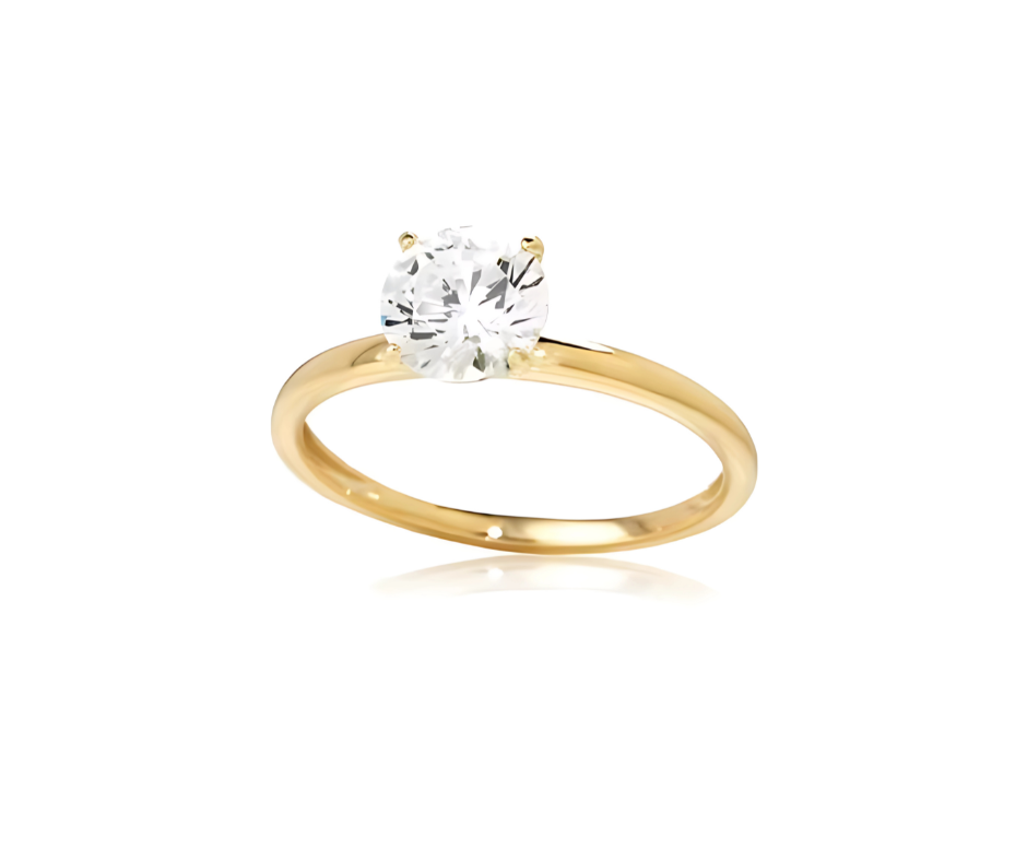 Gold Cubic Zirconia Solitaire Ring with Comfort Fit