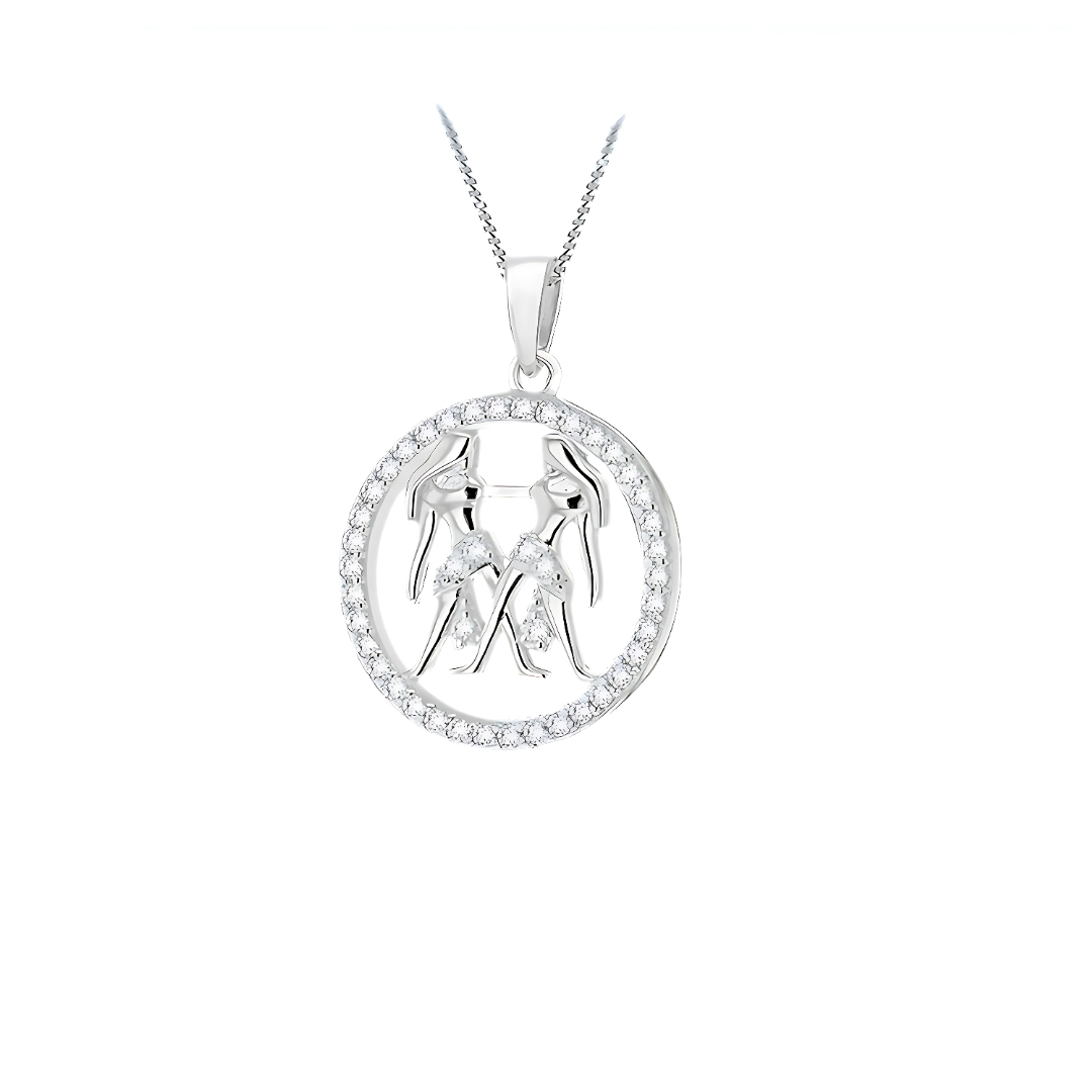 Silver Gemini Zodiac Pendant with CZ