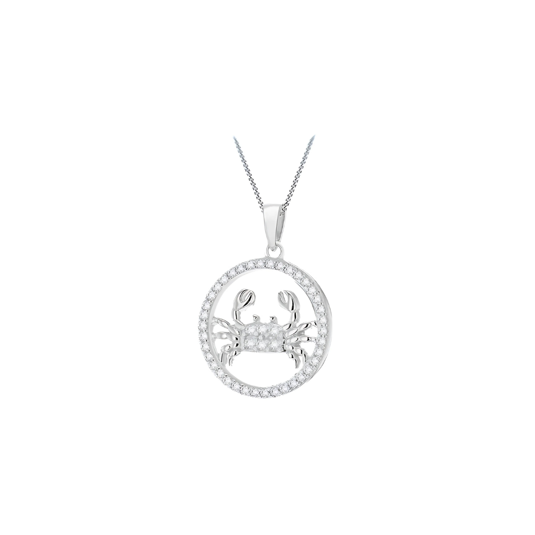 Silver Cancer Zodiac Pendant with CZ - RubyJade 