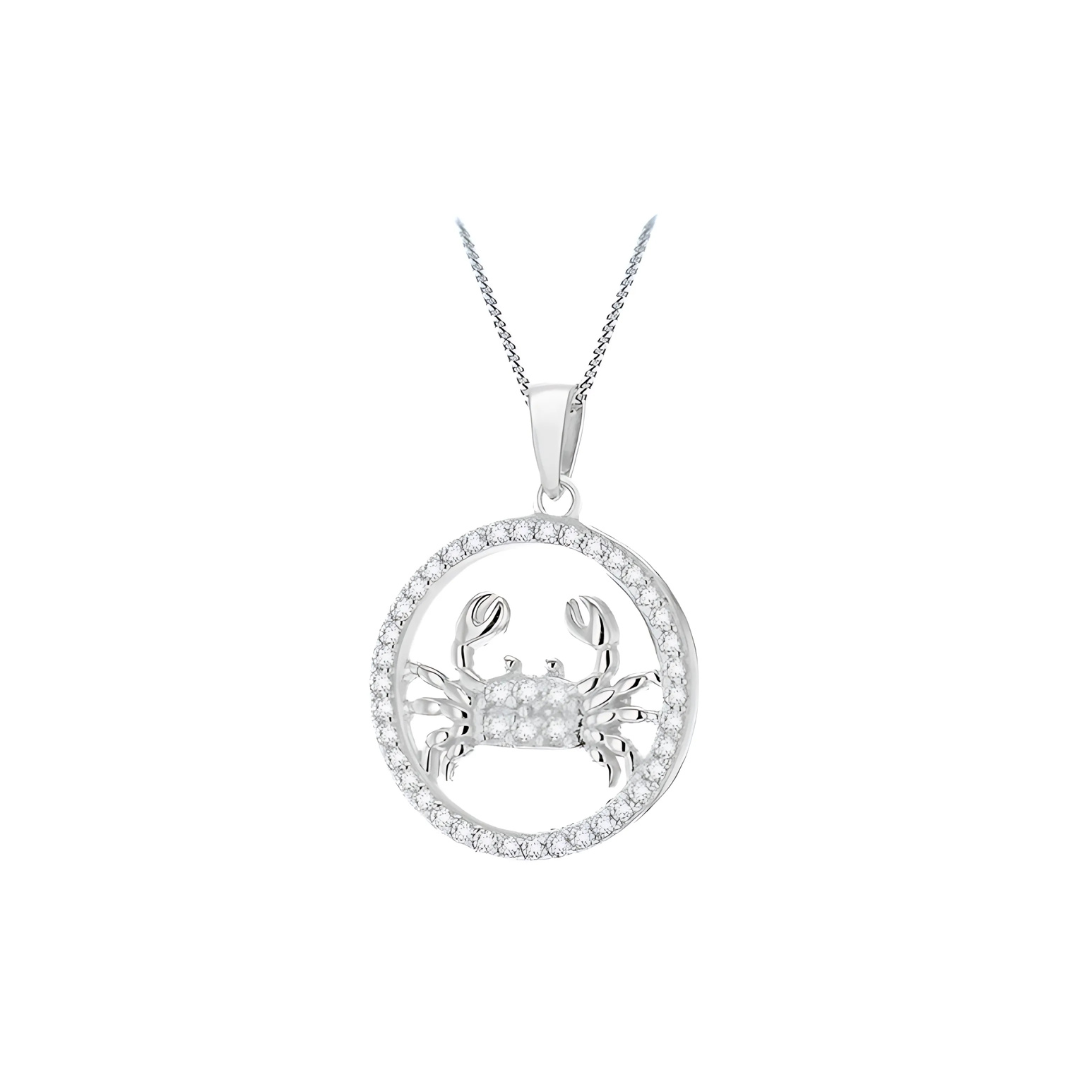 Silver Cancer Zodiac Pendant with CZ - RubyJade 