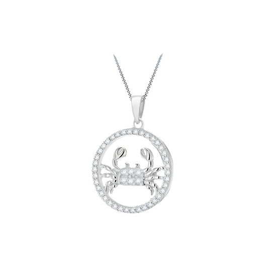 Silver Cancer Zodiac Pendant with CZ