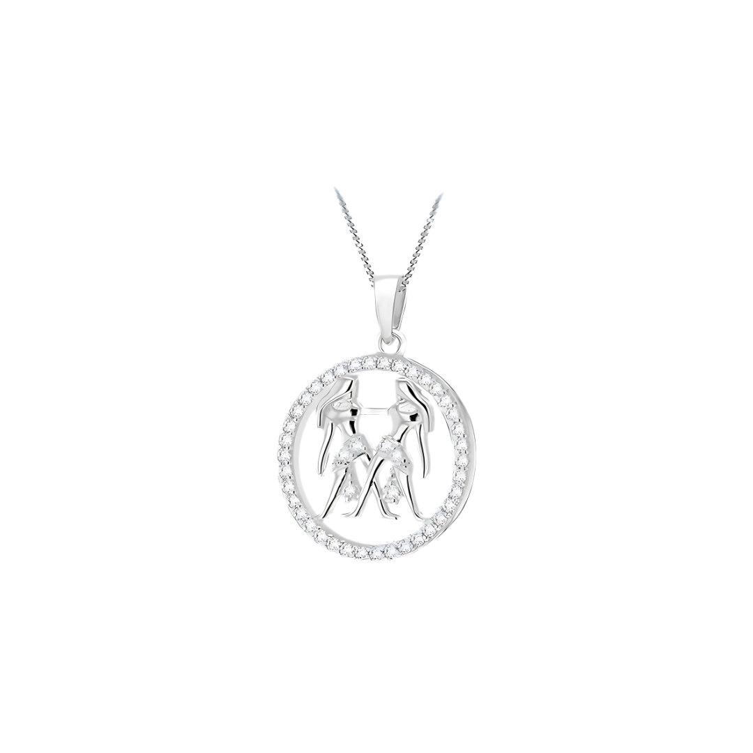 Silver Gemini Zodiac Pendant with CZ - RubyJade 