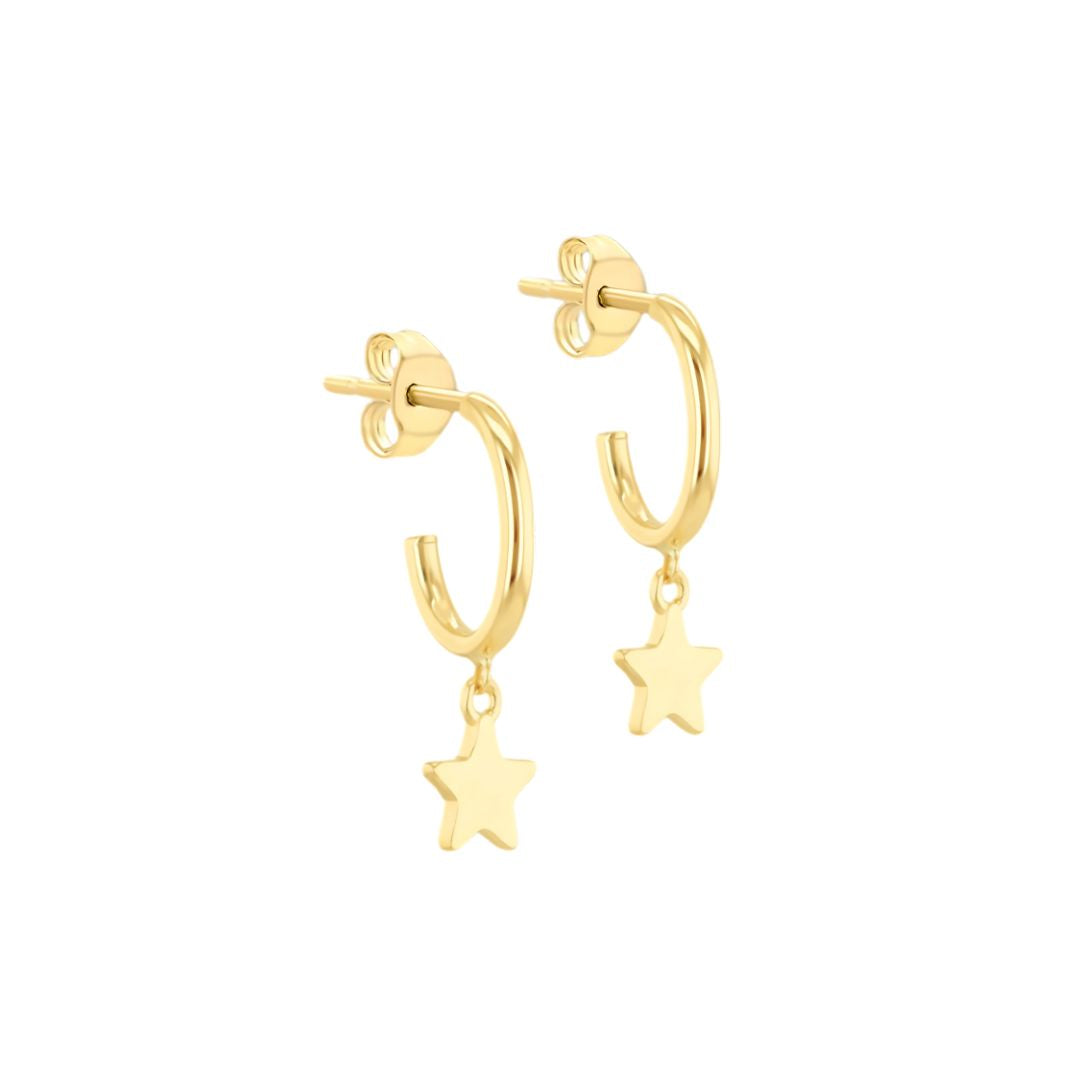 9ct Gold Polished Star Drop Stud Earrings - RubyJade 