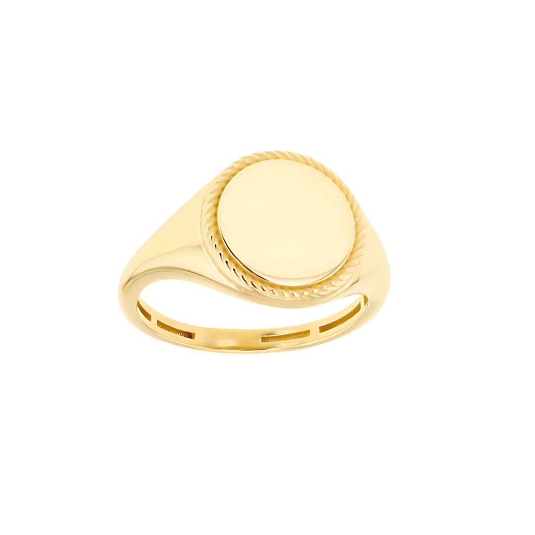 Yellow Gold Round Frame Signet Ring - RubyJade 