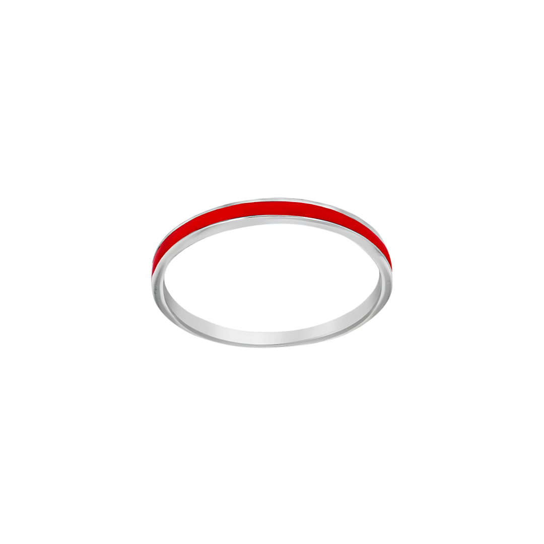 Silver 2mm Red Enamel Band Ring