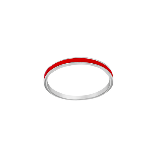 Silver 2mm Red Enamel Band Ring