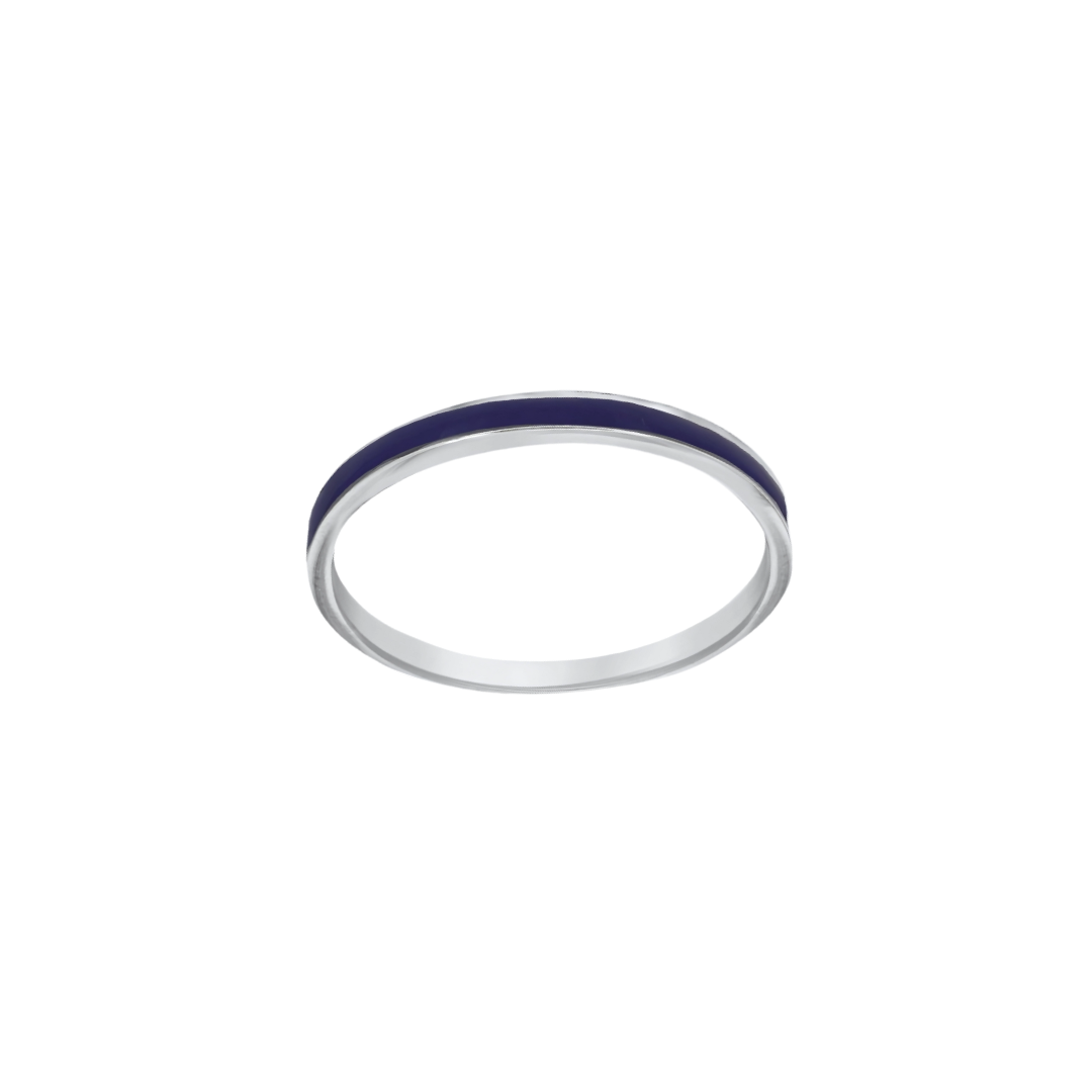 Silver 2mm Navy Blue Enamel Band Ring