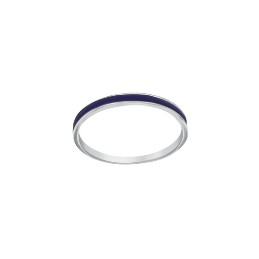 Silver 2mm Navy Blue Enamel Band Ring - RubyJade 