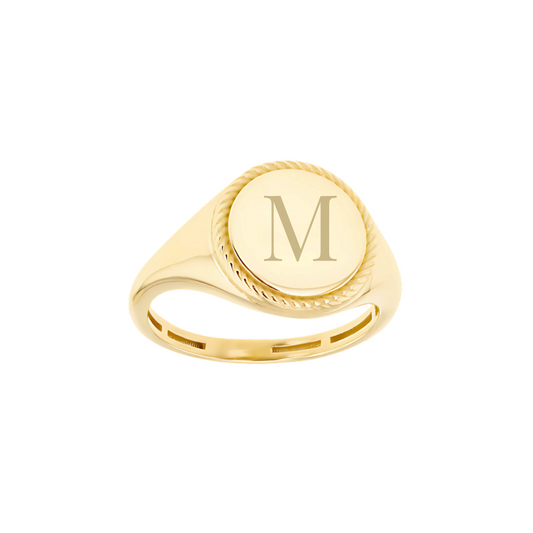 Yellow Gold Round Frame Signet Ring - RubyJade 