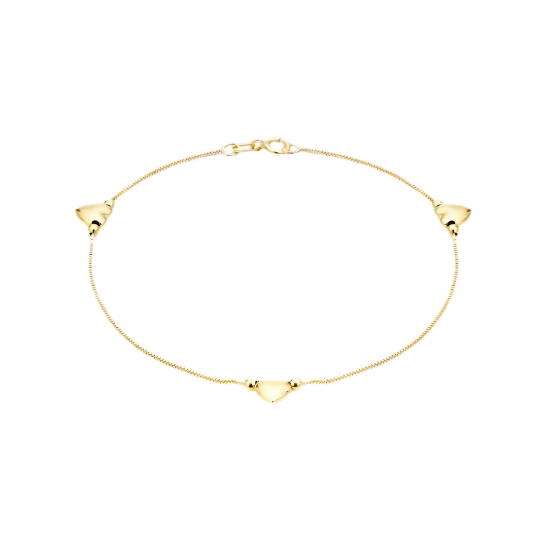 Gold 3-Heart Charm Box Chain Anklet – 26cm