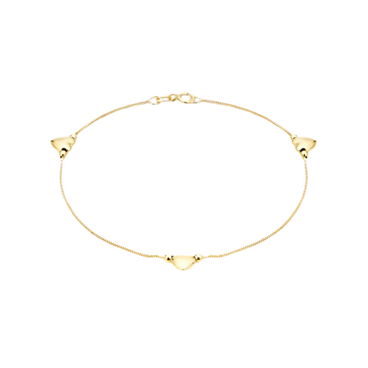 Gold 3-Heart Charm Box Chain Anklet – 26cm