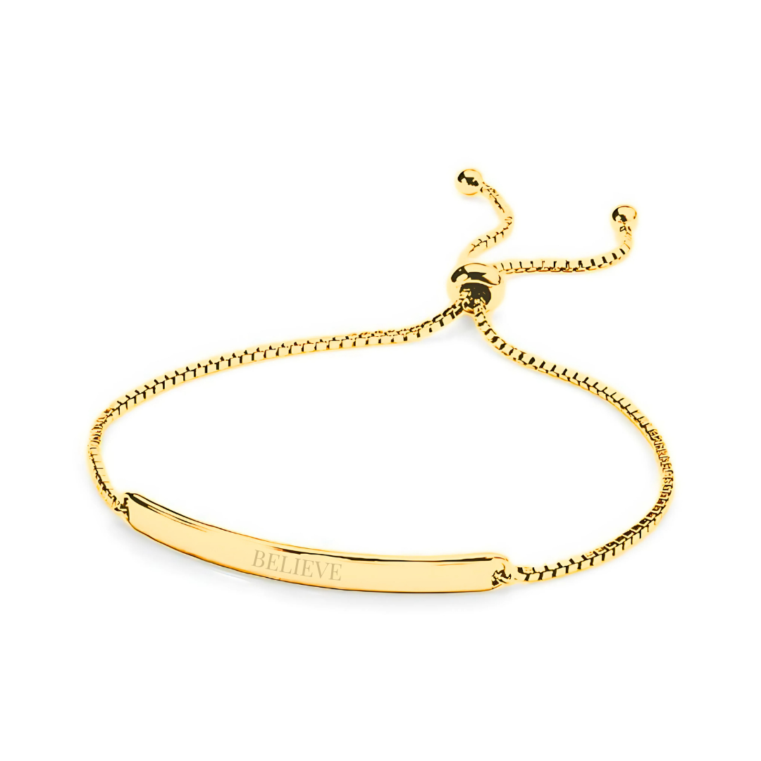 Yellow Gold Engravable ID Adjustable Slider Bracelet - RubyJade 