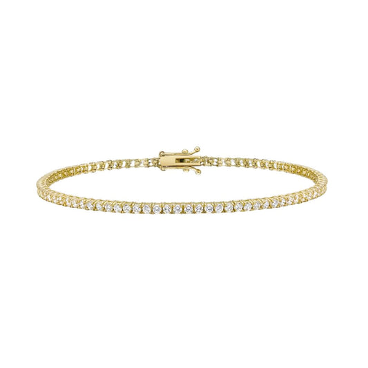 9ct Yellow Gold 2mm Cubic Zirconia Tennis Bracelet – 19cm - RubyJade 