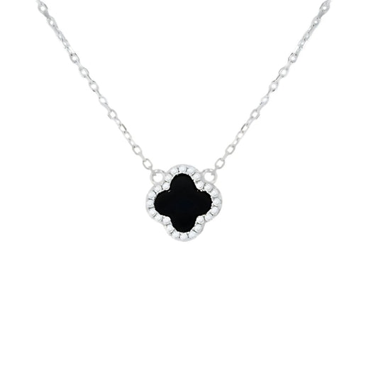 Clover Petal Black Agate & CZ Adjustable Necklace – 40-45cm