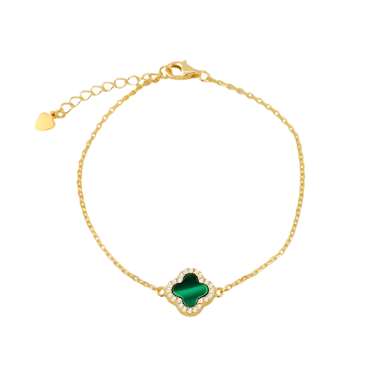 Gold-Plated Malachite & Cubic Zirconia Adjustable Bracelet – 18-20cm