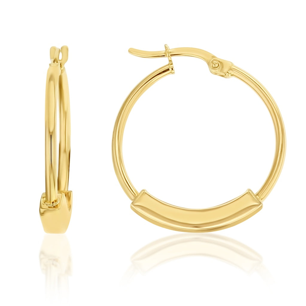 9ct Yellow Gold Fine Tube Hoop Earrings with Wide Bar - RubyJade 