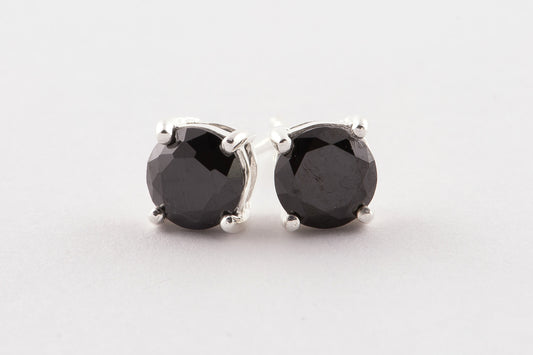 Black Cubic Zirconia 925 Sterling Silver Earrings (6mm)