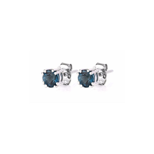 925 Sterling Silver London Blue Topaz 5mm Round Cut Stud Earrings