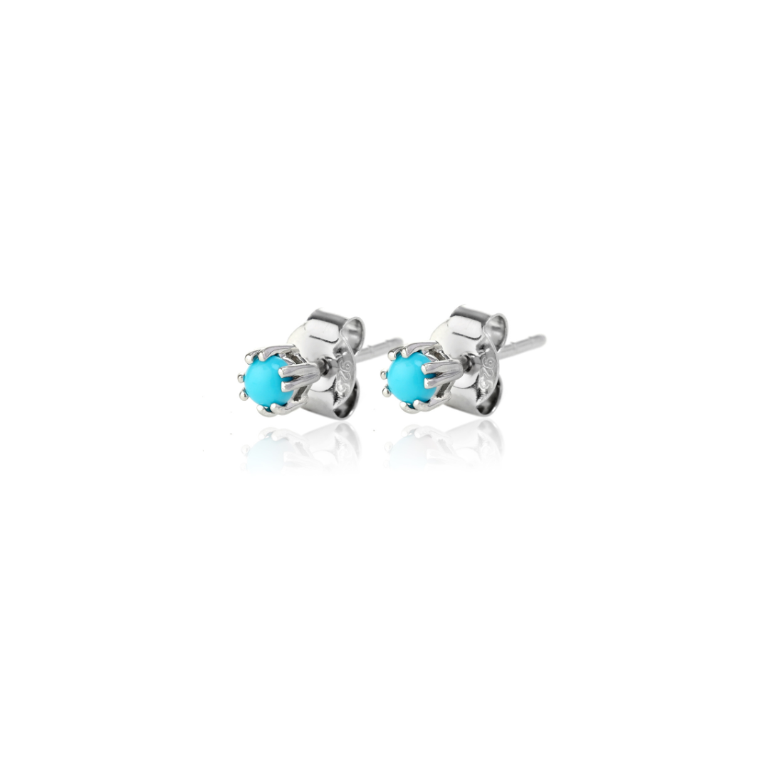 925 Sterling Silver Sleeping Beauty Turquoise 3mm Round Claw-Set Stud Earrings