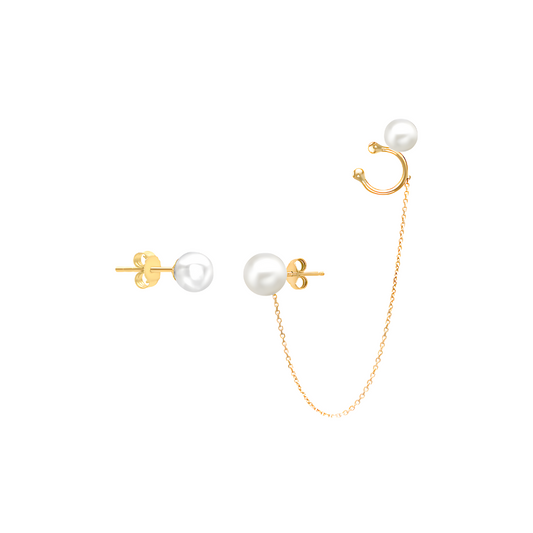 Pearl Cuff & Single Stud Earring Set