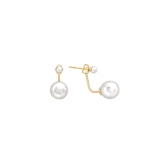 Double Freshwater Pearl Jacket Earrings - 15mm x 8mm