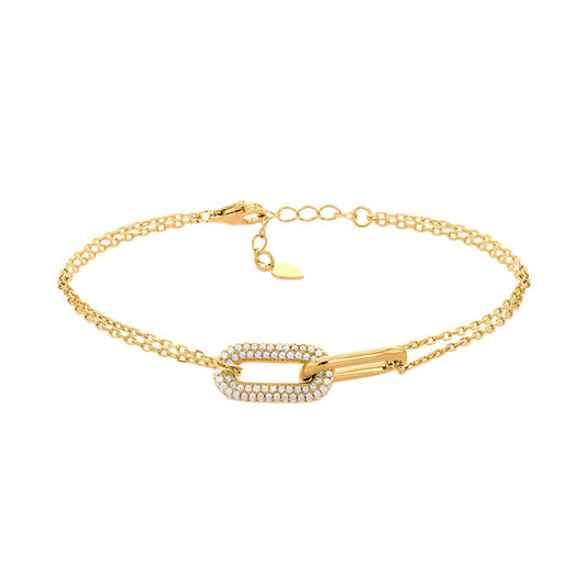 Sterling Silver Yellow Gold Plated CZ Paper Link Adjustable Bracelet