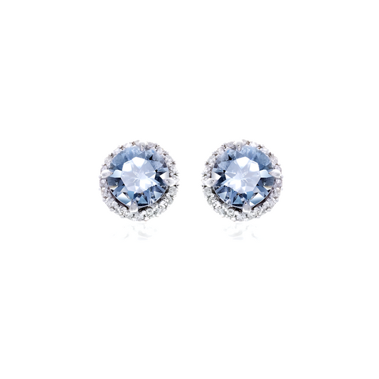 Custom Aquamarine and Diamond Halo Stud Earrings