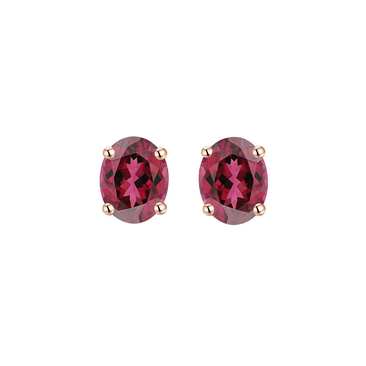 Natural Rhodolite Garnet Oval Stud Earrings in 9ct Yellow Gold