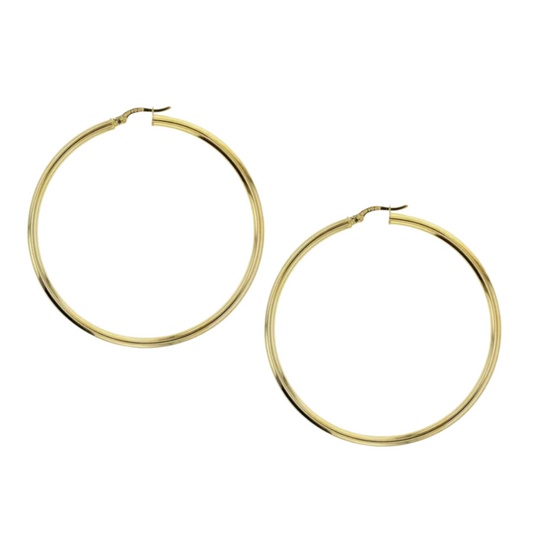 9 Carat Yellow Gold Silver Filled Hoop Earrings: Sleek and Timeless Style, 3mm Tube, 50mm Inside Diameter