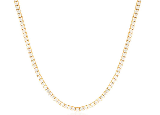 Tennis Necklace - Sterling Silver Yellow Gold Plated with CZ 3mm - 43cm/17"