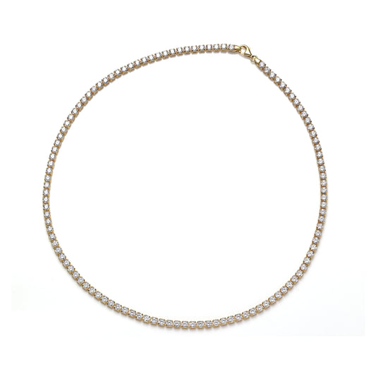 Tennis Necklace - Sterling Silver Yellow Gold Plated with CZ 3mm - 43cm/17"