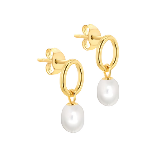 9ct Yellow Gold Oval Baroque Freshwater Pearl Drop Earrings