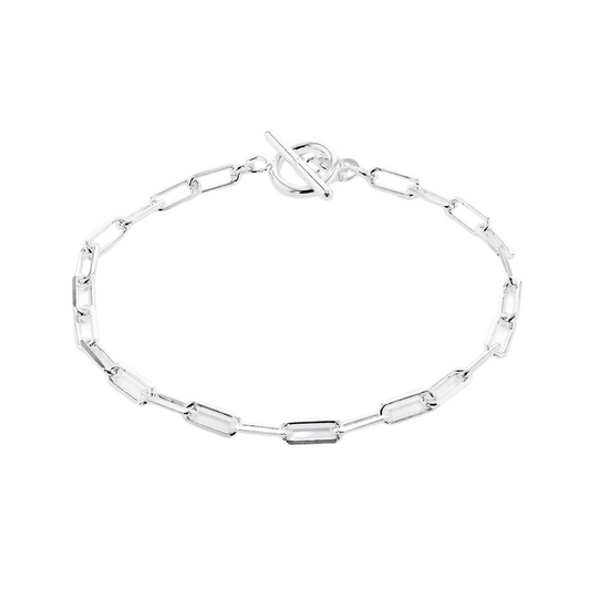 Silver Paper Chain T-Bar Bracelet - Contemporary Elegance for Every Occasion